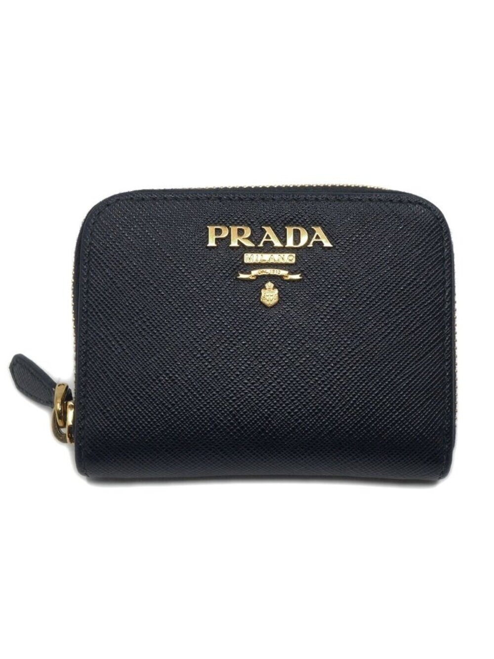 Prada 1 268 Coin Purse Leather Wallet Black Gold